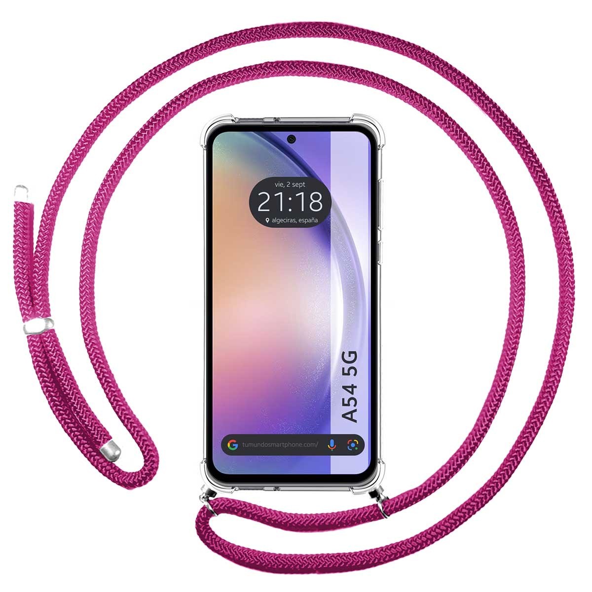 Funda Colgante Transparente para Samsung Galaxy A54 5G con Cordon Rosa Fucsia