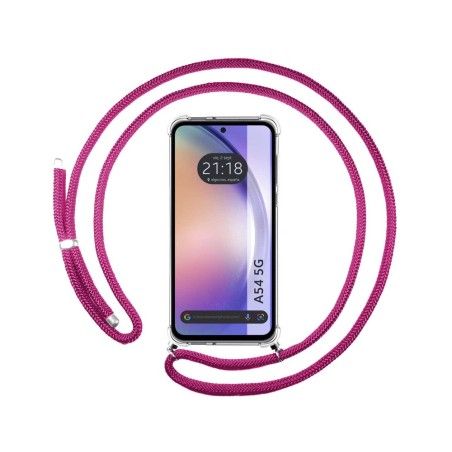Funda Colgante Transparente para Samsung Galaxy A54 5G con Cordon Rosa Fucsia