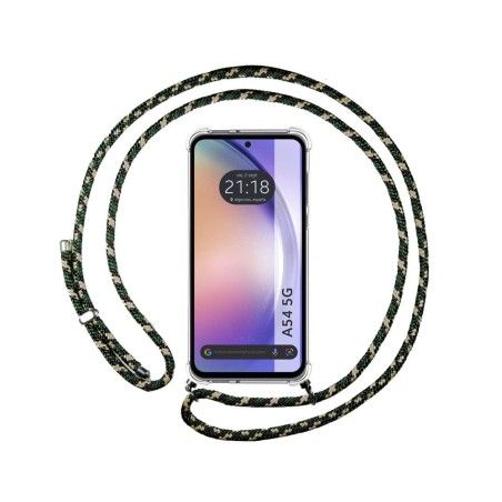 Funda Colgante Transparente para Samsung Galaxy A54 5G con Cordon Verde / Dorado