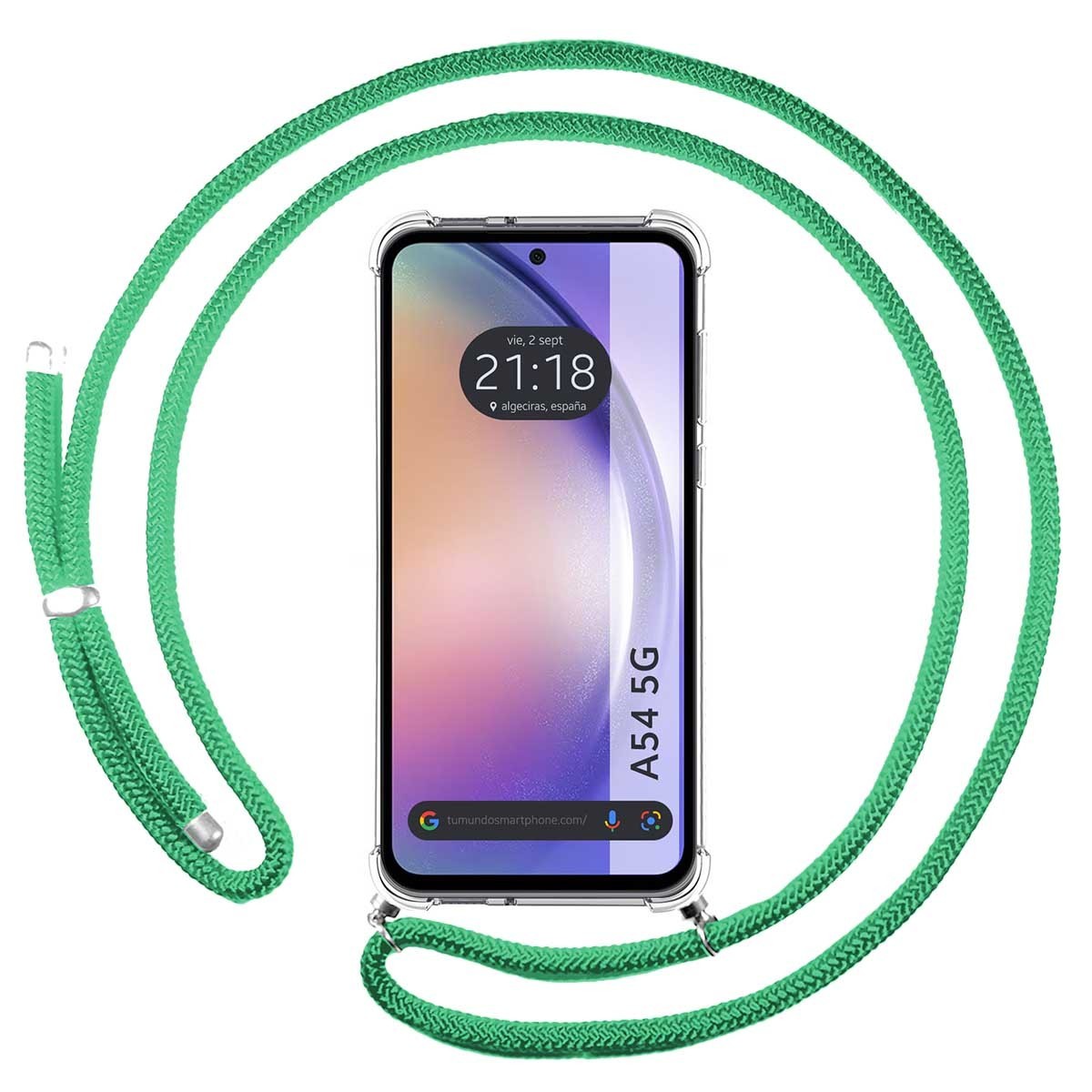 Funda Colgante Transparente para Samsung Galaxy A54 5G con Cordon Verde Agua