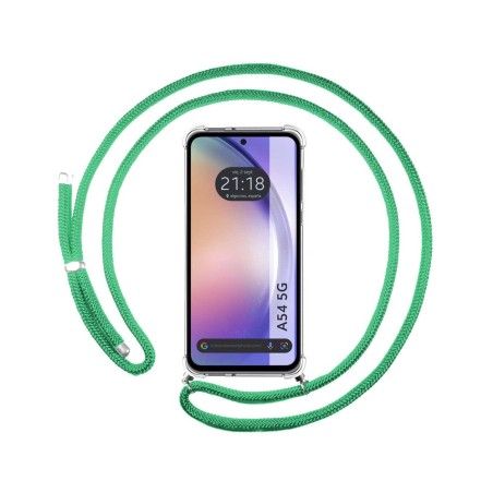 Funda Colgante Transparente para Samsung Galaxy A54 5G con Cordon Verde Agua