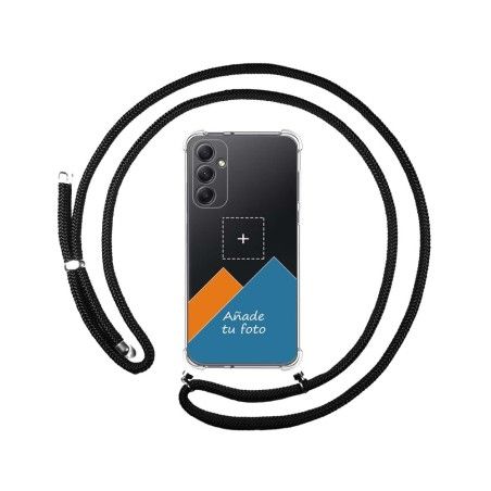 Personaliza tu Funda Colgante Transparente para Samsung Galaxy A34 5G con Cordon Negro Dibujo Personalizada