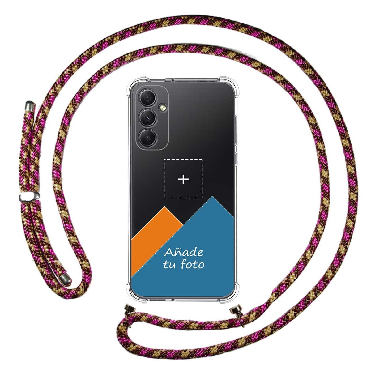 Personaliza tu Funda Colgante Transparente para Samsung Galaxy A34 5G con Cordon Rosa / Dorado Dibujo Personalizada