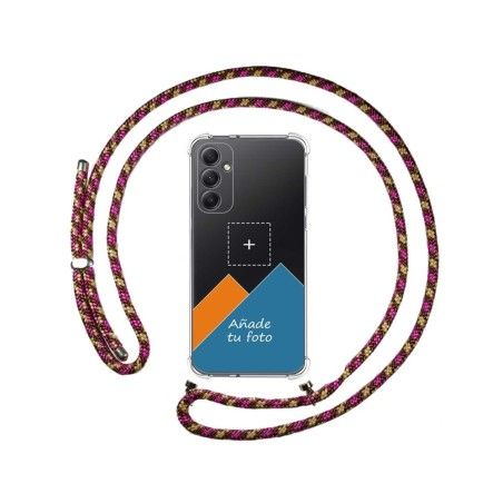Personaliza tu Funda Colgante Transparente para Samsung Galaxy A34 5G con Cordon Rosa / Dorado Dibujo Personalizada