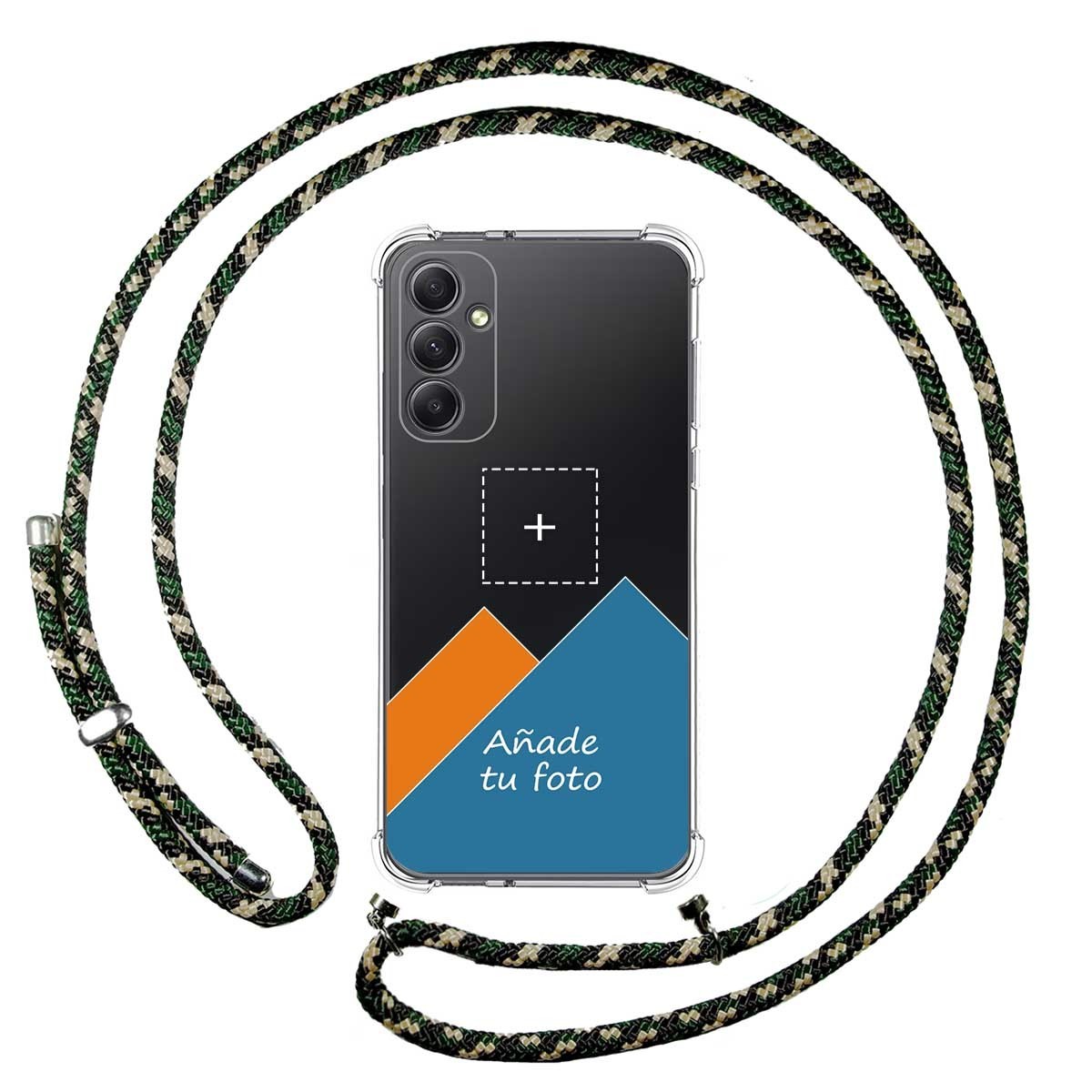 Personaliza tu Funda Colgante Transparente para Samsung Galaxy A34 5G con Cordon Verde / Dorado Dibujo Personalizada