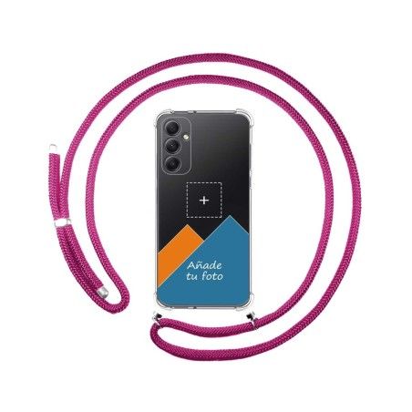 Personaliza tu Funda Colgante Transparente para Samsung Galaxy A34 5G con Cordon Rosa Fucsia Dibujo Personalizada