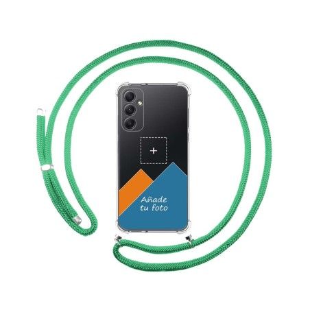 Personaliza tu Funda Colgante Transparente para Samsung Galaxy A34 5G con Cordon Verde Agua Dibujo Personalizada