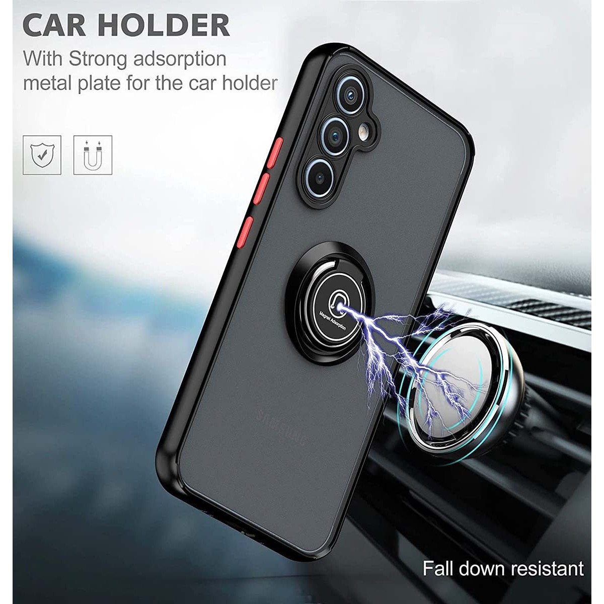 Funda Mate con Borde Negro y Anillo Giratorio 360 para Samsung Galaxy A34 5G