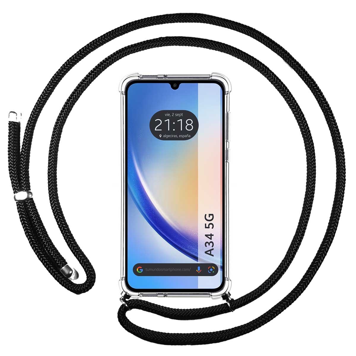 Funda Colgante Transparente para Samsung Galaxy A34 5G con Cordon Negro