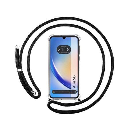 Funda Colgante Transparente para Samsung Galaxy A34 5G con Cordon Negro
