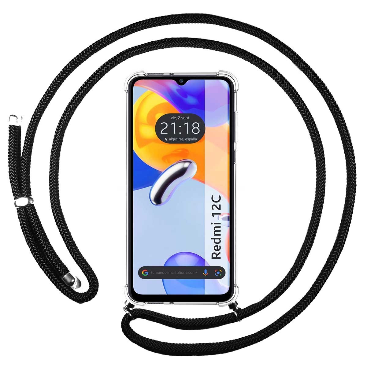 Funda Colgante Transparente compatible con Xiaomi Redmi 12C con Cordon Negro