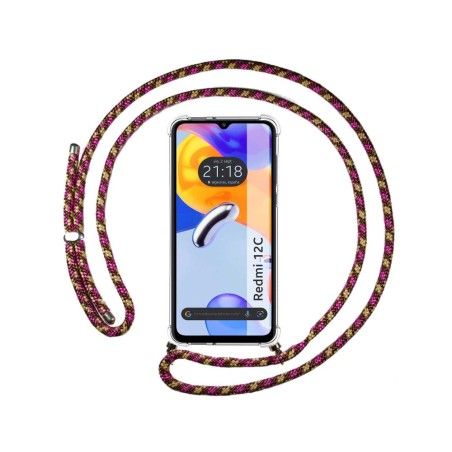Funda Colgante Transparente compatible con Xiaomi Redmi 12C con Cordon Rosa / Dorado