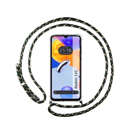 Funda Colgante Transparente compatible con Xiaomi Redmi 12C con Cordon Verde / Dorado