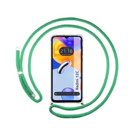 Funda Colgante Transparente compatible con Xiaomi Redmi 12C con Cordon Verde Agua