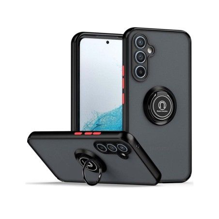 Funda Mate con Borde Negro y Anillo Giratorio 360 para Samsung Galaxy A14 4G / 5G