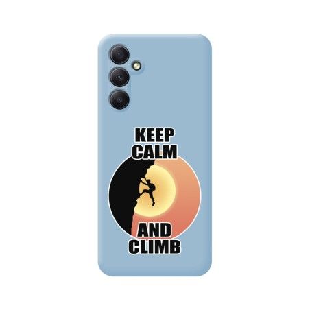 Funda Silicona Líquida Azul para Samsung Galaxy A14 4G / 5G diseño Hombre Escalada Dibujos