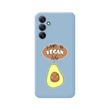 Funda Silicona Líquida Azul para Samsung Galaxy A14 4G / 5G diseño Vegan Life Dibujos