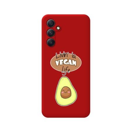 Funda Silicona Líquida Roja para Samsung Galaxy A14 4G / 5G diseño Vegan Life Dibujos