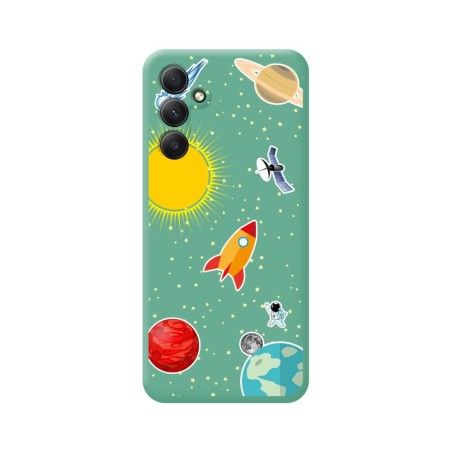 Funda Silicona Líquida Verde para Samsung Galaxy A14 4G / 5G diseño Espacio Dibujos