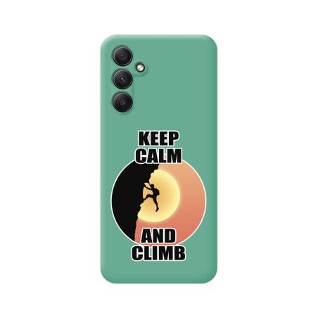 Funda Silicona Líquida Verde para Samsung Galaxy A14 4G / 5G diseño Hombre Escalada Dibujos