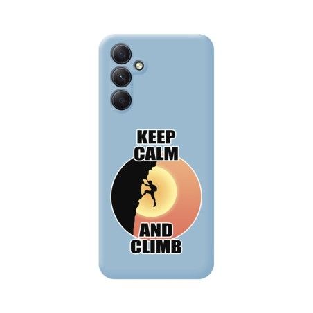 Funda Silicona Líquida Azul para Samsung Galaxy A54 5G diseño Hombre Escalada Dibujos
