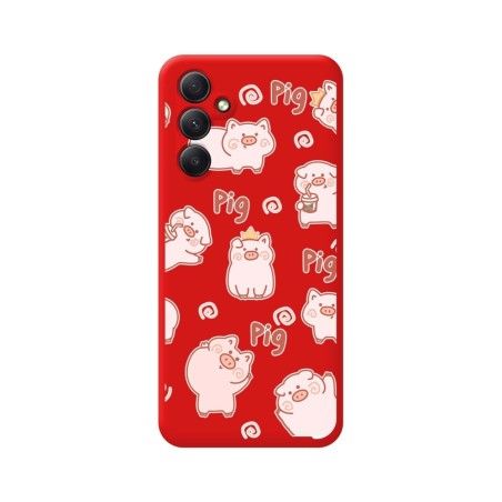 Funda Silicona Líquida Roja para Samsung Galaxy A54 5G diseño Cerdos Dibujos