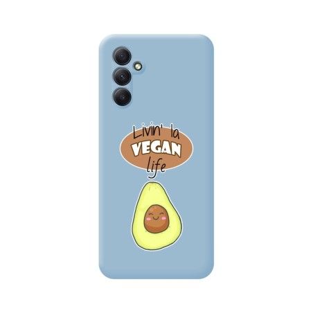 Funda Silicona Líquida Azul para Samsung Galaxy A34 5G diseño Vegan Life Dibujos