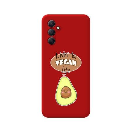 Funda Silicona Líquida Roja para Samsung Galaxy A34 5G diseño Vegan Life Dibujos