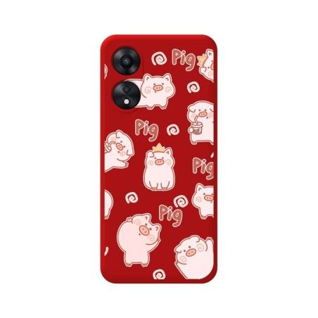 Funda Silicona Líquida Roja para Oppo A78 5G diseño Cerdos Dibujos