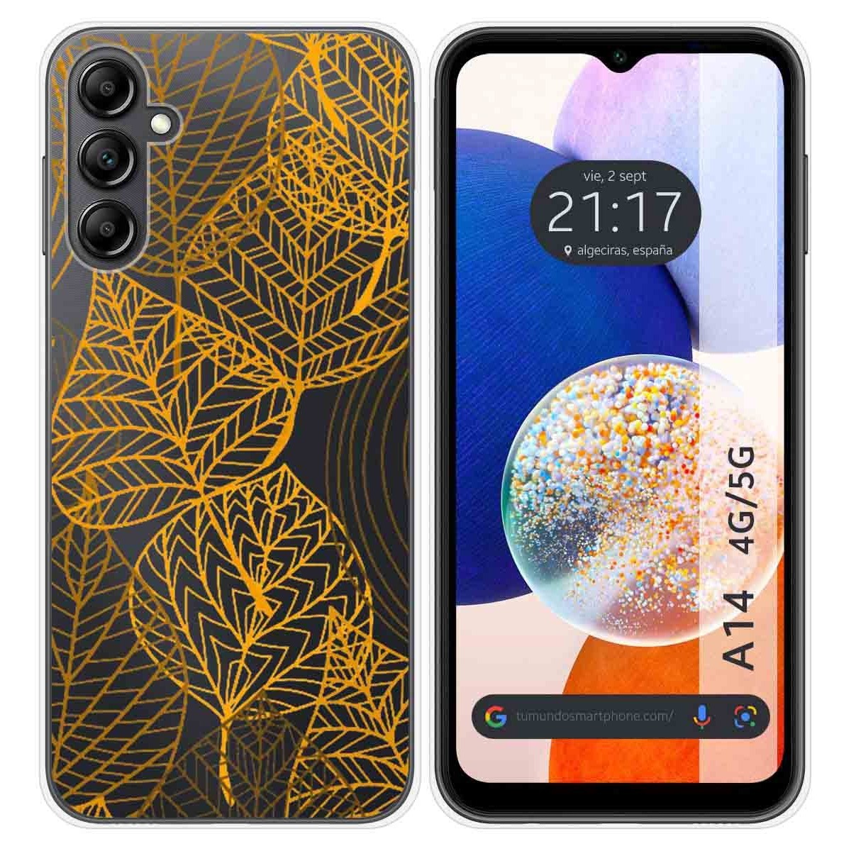 Funda Silicona Transparente para Samsung Galaxy A14 4G / 5G diseño Hojas Dibujos