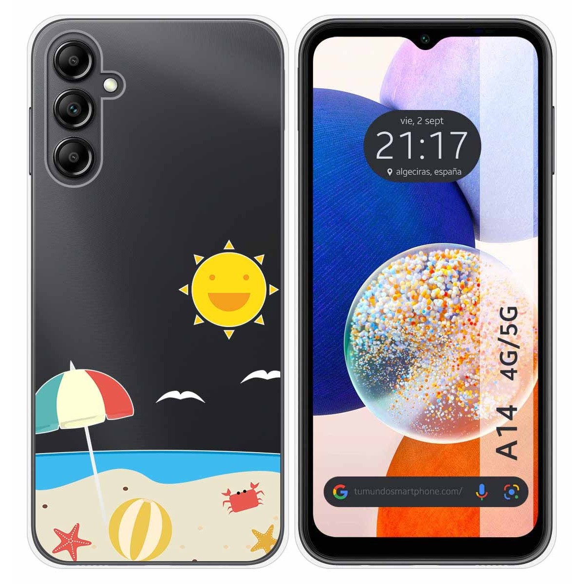 Funda Silicona Transparente para Samsung Galaxy A14 4G / 5G diseño Playa Dibujos