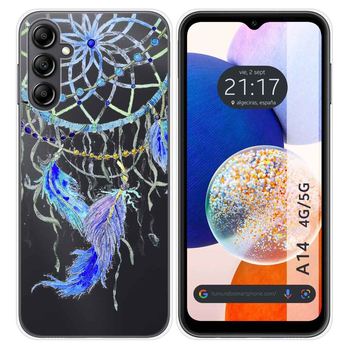 Funda Silicona Transparente para Samsung Galaxy A14 4G / 5G diseño Plumas Dibujos