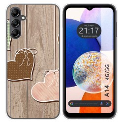 Funda Silicona para Samsung Galaxy A14 4G / 5G diseño Corazones Madera Dibujos