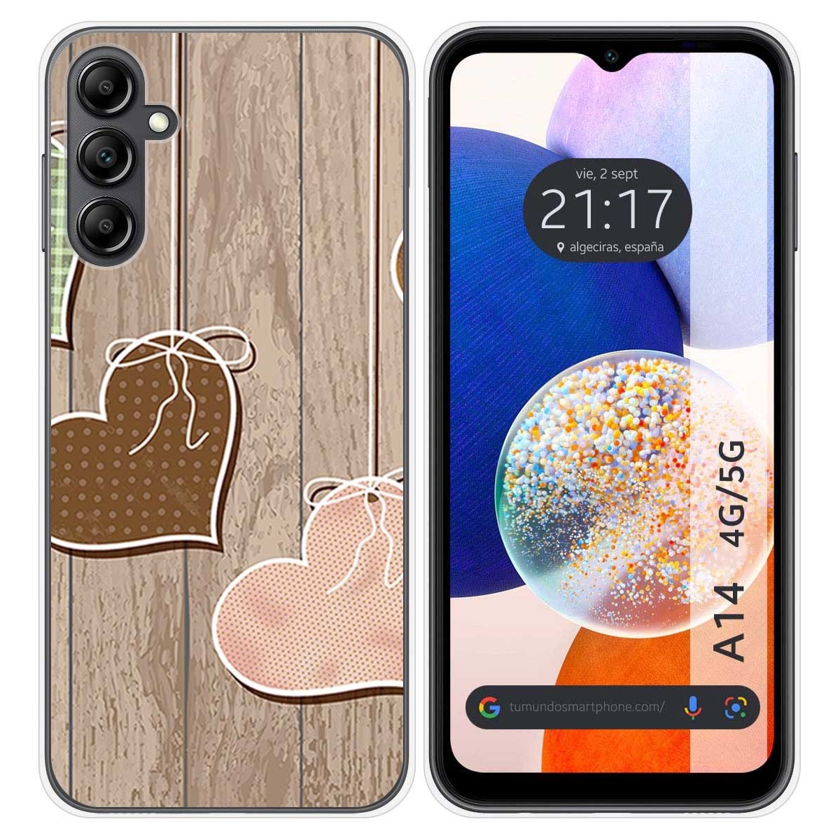 Funda Silicona para Samsung Galaxy A14 4G / 5G diseño Corazones Madera Dibujos