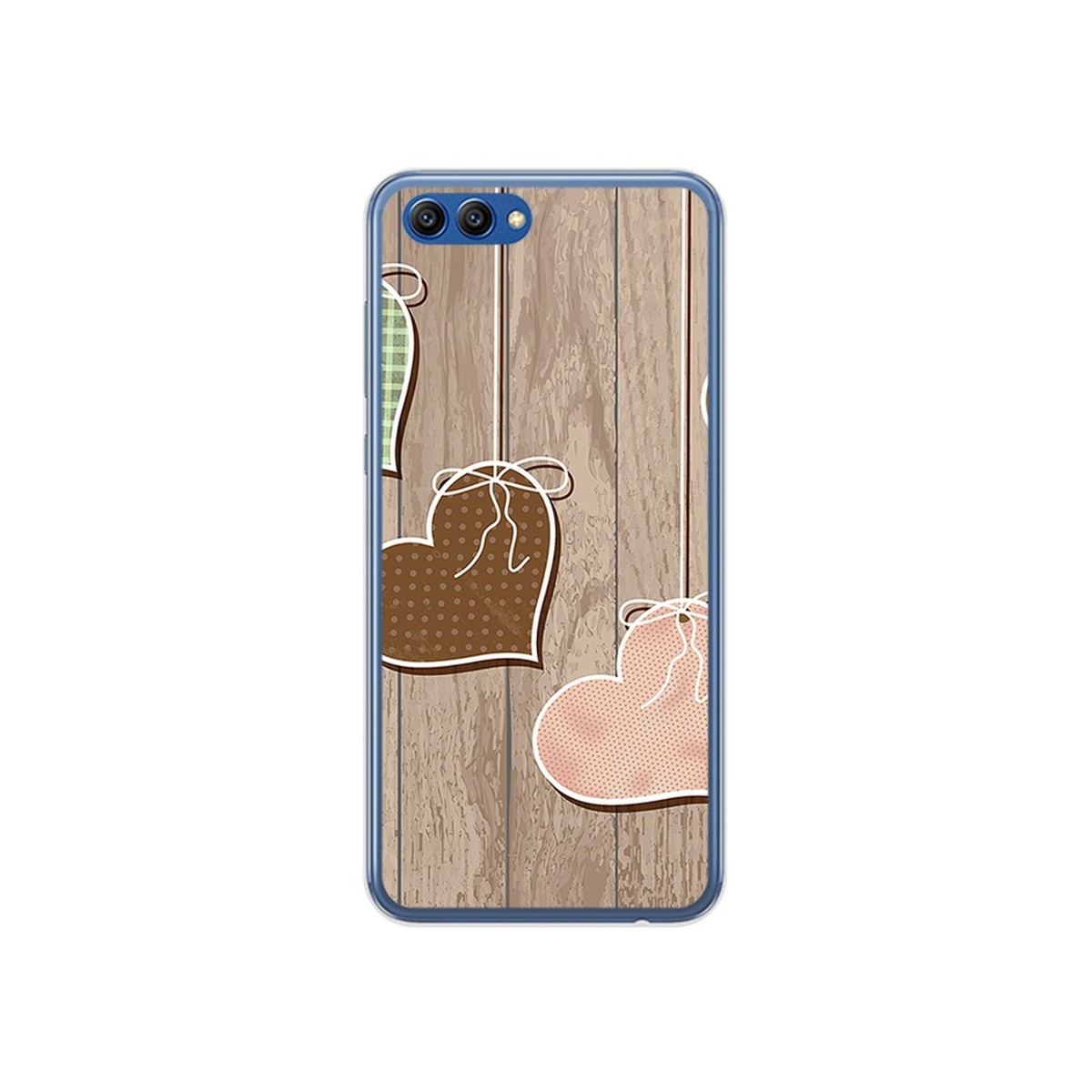 Funda Gel Tpu para Huawei Honor View 10 Diseño Corazones Madera Dibujos