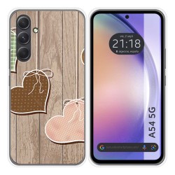 Funda Silicona para Samsung Galaxy A54 5G diseño Corazones Madera Dibujos
