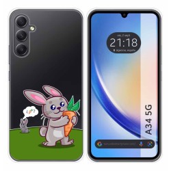 Funda Silicona Transparente para Samsung Galaxy A34 5G diseño Conejo Dibujos
