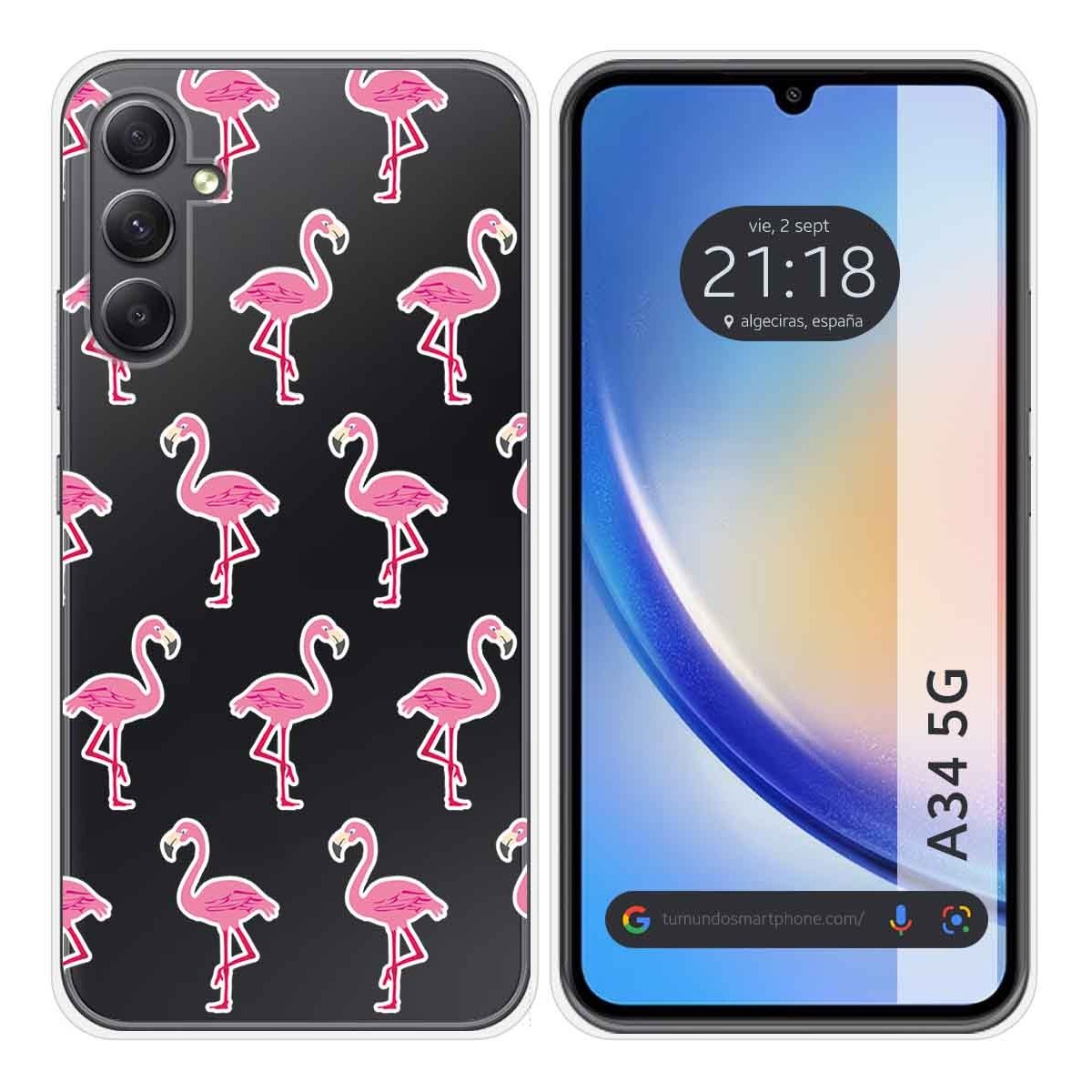 Funda Silicona Transparente para Samsung Galaxy A34 5G diseño Flamenco Dibujos