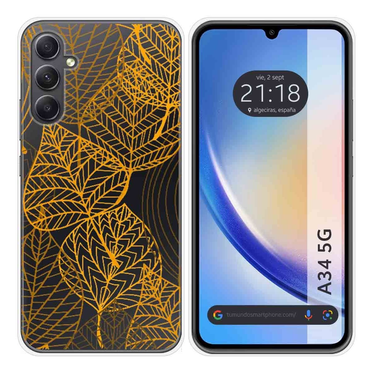 Funda Silicona Transparente para Samsung Galaxy A34 5G diseño Hojas Dibujos