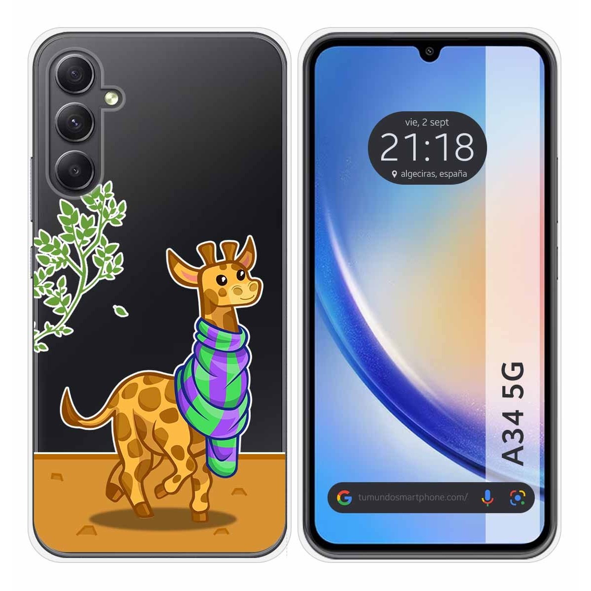 Funda Silicona Transparente para Samsung Galaxy A34 5G diseño Jirafa Dibujos