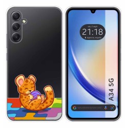Funda Silicona Transparente para Samsung Galaxy A34 5G diseño Leopardo Dibujos
