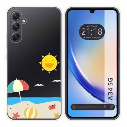 Funda Silicona Transparente para Samsung Galaxy A34 5G diseño Playa Dibujos