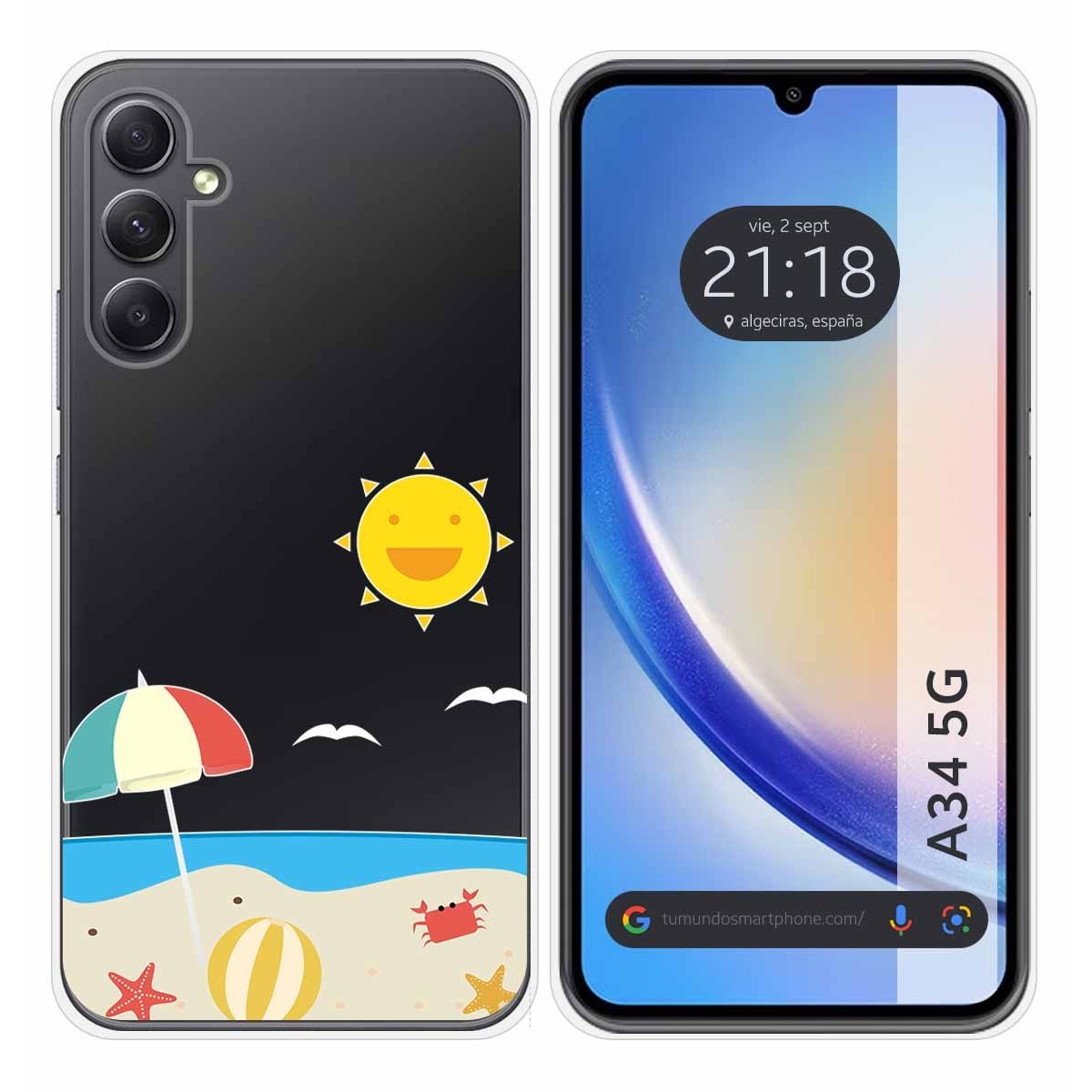 Funda Silicona Transparente para Samsung Galaxy A34 5G diseño Playa Dibujos