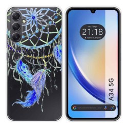 Funda Silicona Transparente para Samsung Galaxy A34 5G diseño Plumas Dibujos