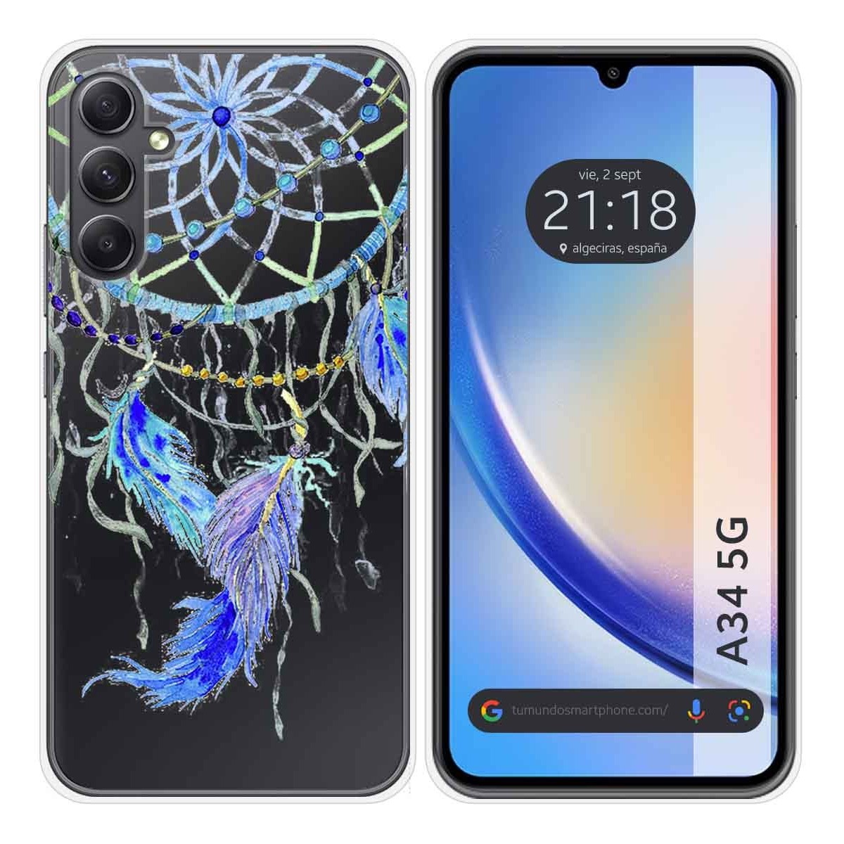 Funda Silicona Transparente para Samsung Galaxy A34 5G diseño Plumas Dibujos