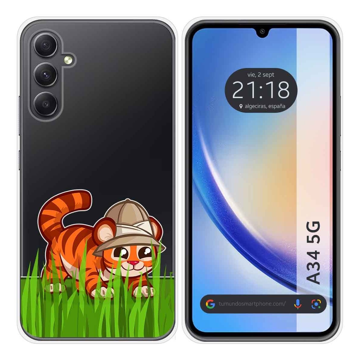 Funda Silicona Transparente para Samsung Galaxy A34 5G diseño Tigre Dibujos