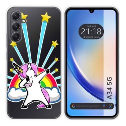 Funda Silicona Transparente para Samsung Galaxy A34 5G diseño Unicornio Dibujos