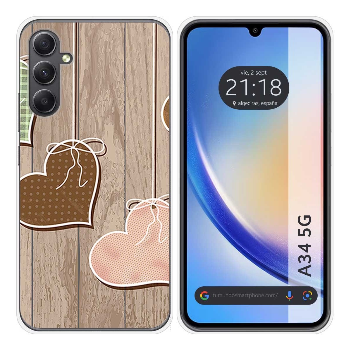 Funda Silicona para Samsung Galaxy A34 5G diseño Corazones Madera Dibujos