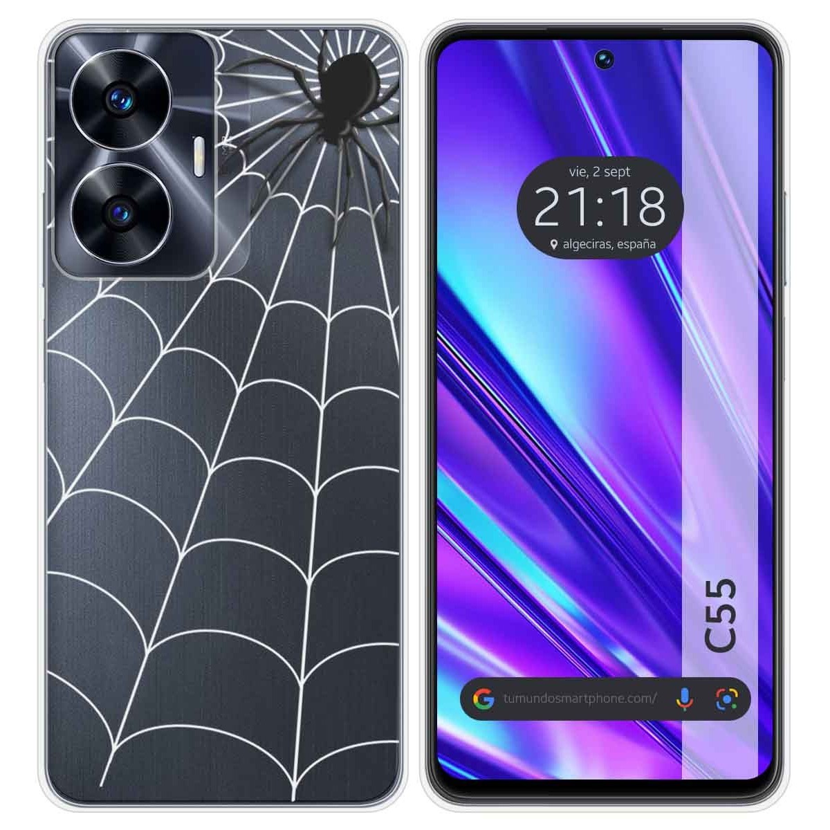 Funda Silicona Transparente para Realme C55 diseño Araña Dibujos