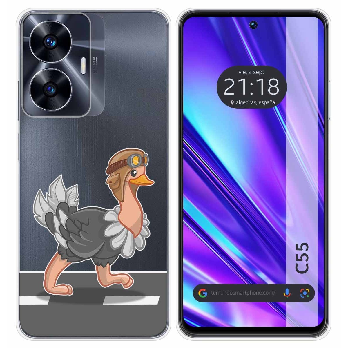 Funda Silicona Transparente para Realme C55 diseño Avestruz Dibujos
